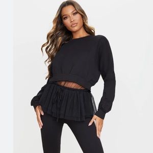 NWOT Pretty Little Thing Black Peplum Mesh Sweater